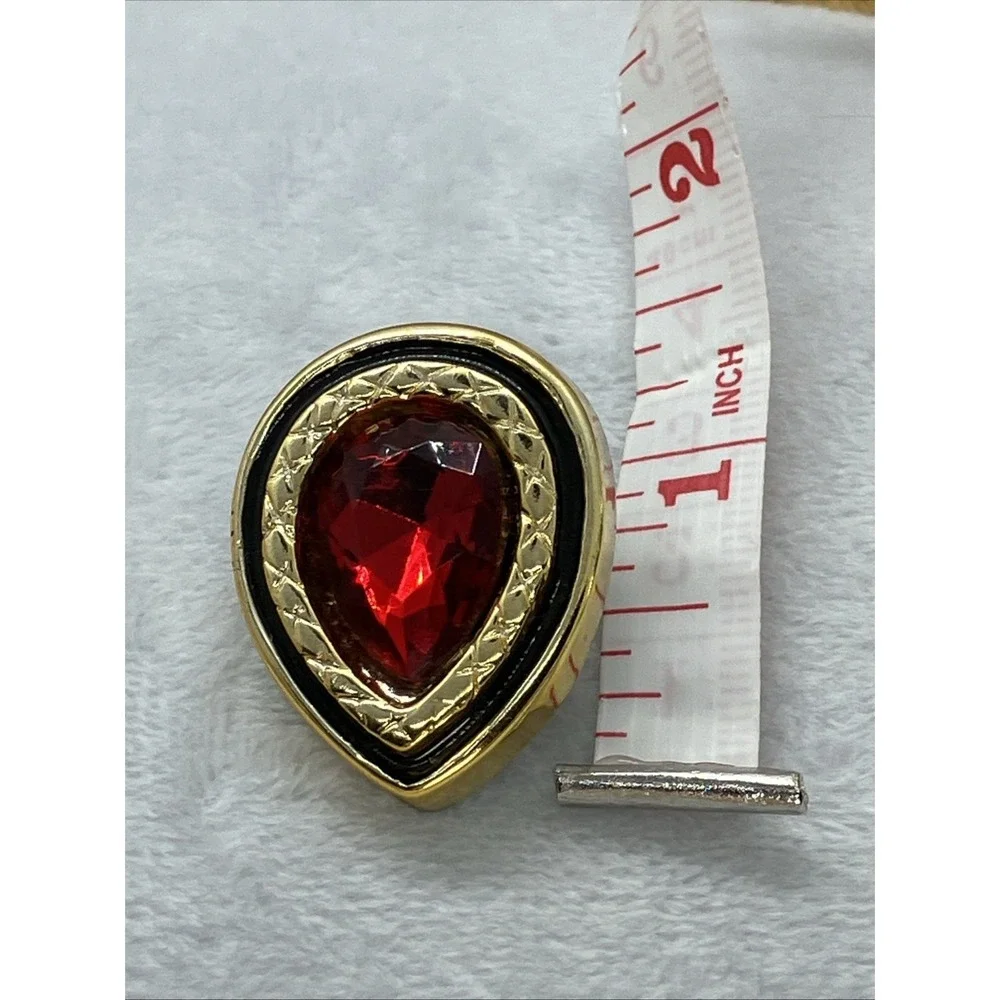 Vtg Gold Tone Red Acrylic Gemstone Style Rhinestone‎ Pierced Earrings 80's Bold